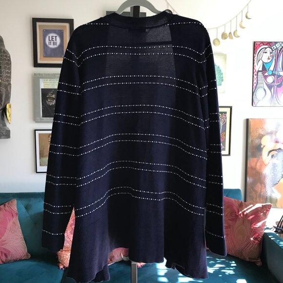 TRIBEKKA 44 size 1X Navy Blue Textured Open Cardigan Sweater with Pockets - Picture 4 of 5